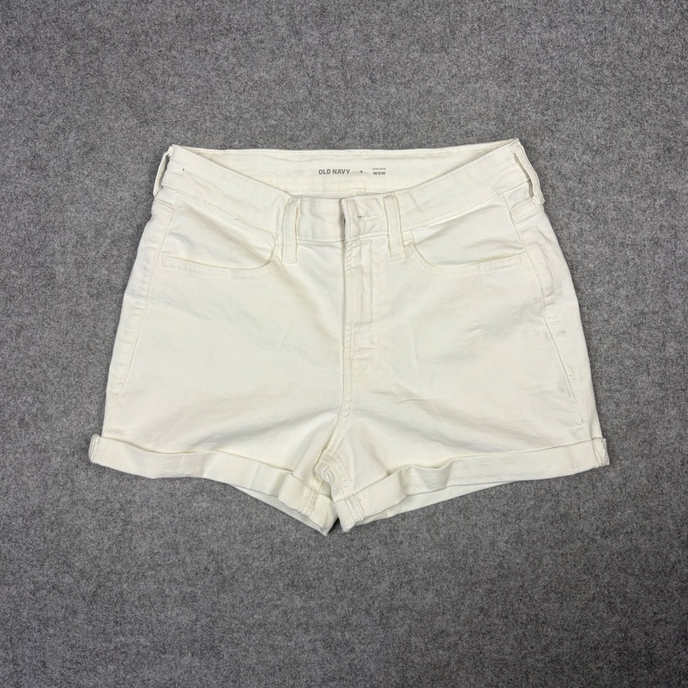 Old Navy High-Rise Wow White Denim Shorts Size 4 Rolled Hem Cuffed Casual Summer